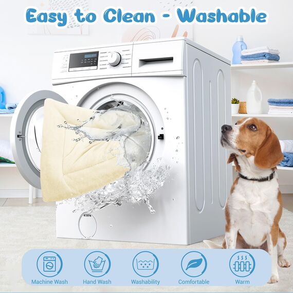 Baodan Waschbar Hundebett Mittelgroße Hunde - 90x60 cm Hundekissen flauschig Hundedecke rutschfest Hundebetten für mittelgroße Hunde, beige