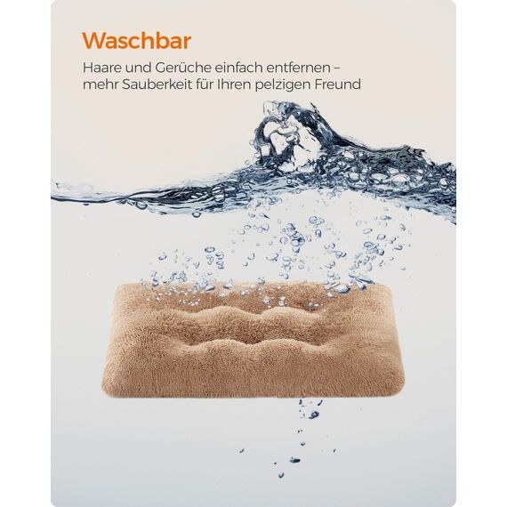 Feandrea Hundebett, Hundekissen, Flauschige Hundematte, Langer Plüsch, 110 x 73 cm, weiche Polsterung, waschbar, multifunktional, Kamelbraun PGW203K01