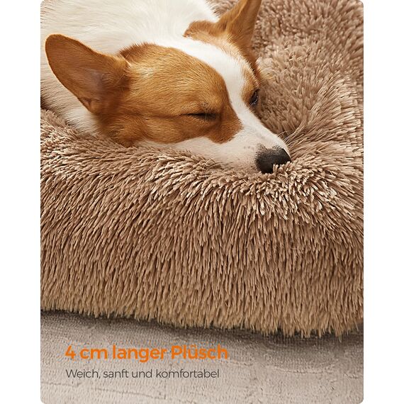 Feandrea Hundebett, Hundekissen, Flauschige Hundematte, Langer Plüsch, 110 x 73 cm, weiche Polsterung, waschbar, multifunktional, Kamelbraun PGW203K01