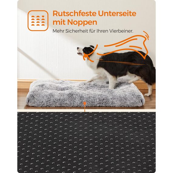 Feandrea Hundebett, Hundekissen, Flauschige Hundematte, Langer Plüsch, 105 x 68 cm, weiche Polsterung, waschbar, multifunktional, Ombré-Grau PGW206GA01