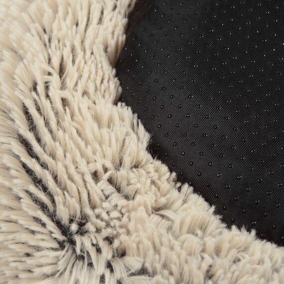 Feandrea Hundebett flauschig, Katzenbett, Donut Kissen, waschbar, Polsterung in der Mitte herausnehmbar, Langer Plüsch, 50 cm Durchmesser, Ombré-Khaki PGW037S01