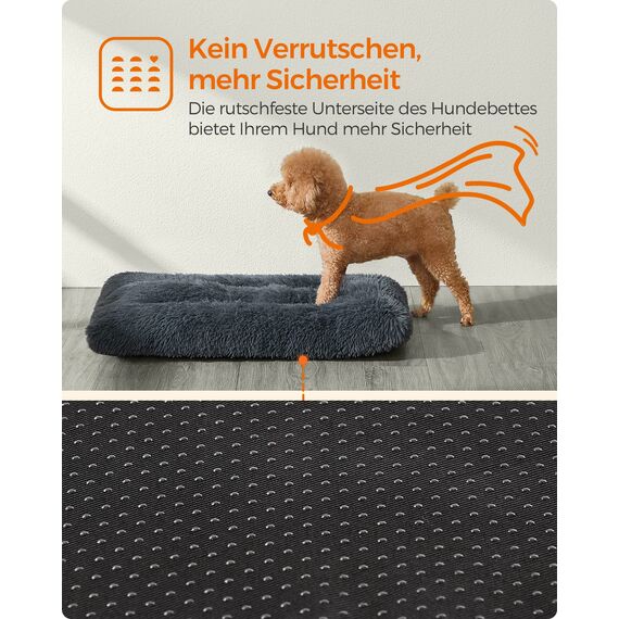 Feandrea Hundebett, Hundekissen, Flauschige Hundematte, Langer Plüsch, 80 x 50 cm, weiche Polsterung, maschinenwaschbar, multifunktional, dunkelgrau PGW201G02