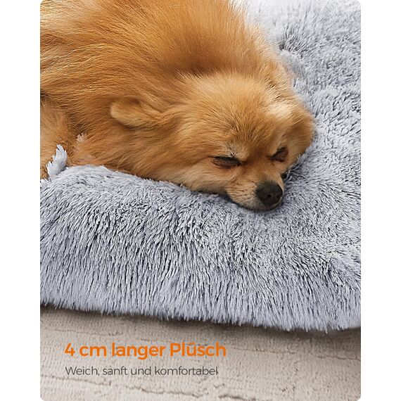 Feandrea Hundebett, Hundekissen, Flauschige Hundematte, Langer Plüsch, 65 x 45 cm, weiche Polsterung, maschinenwaschbar, multifunktional, Ombré-Grau PGW200G01