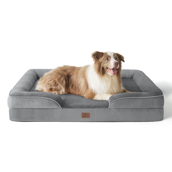 BEDSURE orthopädisches Hundebett Ergonomisches Hundesofa - 97x71 cm Hundecouch mit eierförmiger Kistenschaum für große Hunde, waschbar rutschfest Hundebetten, grau