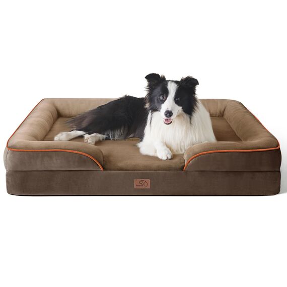 BEDSURE orthopädisches Hundebett Ergonomisches Hundesofa - 89x63 cm Hundecouch mit eierförmiger Kistenschaum für mittlere Hunde, waschbar rutschfest Hundebetten, braun