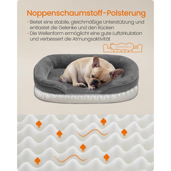 Feandrea Hundebett, Hundekissen, für mittelgroße Hunde, 76 x 51 x 18 cm, orthopädisch, wasserdichte Innenschicht, erhöhte Ränder, Abnehmbarer, waschbarer Bezug, rutschfest, schiefergrau PGW281GN01