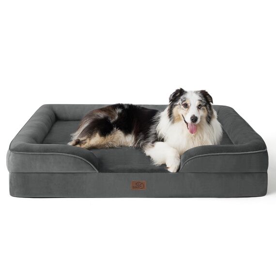 BEDSURE orthopädisches Hundebett Ergonomisches Hundesofa - 106x80 cm Hundecouch mit eierförmiger Kistenschaum für große Hunde, waschbar rutschfest Hundebetten, dunkelgrau