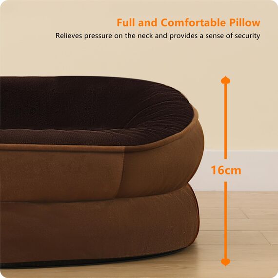 HMTOPE Orthopädisches Hundebett, Hundesofa, Vierseitiges Nackenrolle Kissen, rutschfeste Unterseite Hundekorb, Abnehmbar und Waschbar, Mittelgroße Hunde, Grosse Hunde, 106 x 79 x 17 cm, Braun