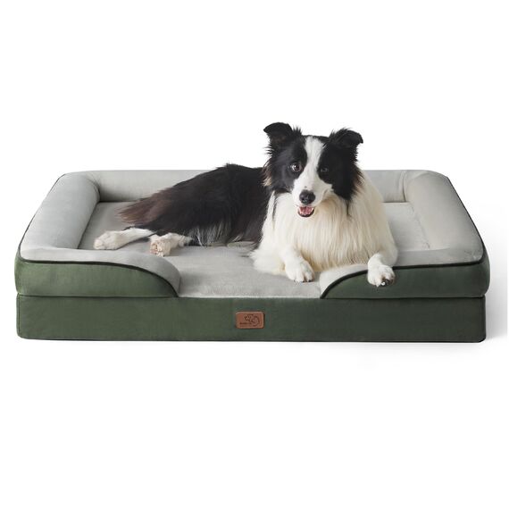 BEDSURE orthopädisches Hundebett Ergonomisches Hundesofa - 89x63 cm Hundecouch mit eierförmiger Kistenschaum für mittlere Hunde, waschbar rutschfest Hundebetten, tannengrün