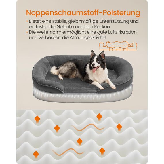 Feandrea Hundebett, Hundekissen, für große Hunde, 91 x 68 x 18 cm, orthopädisch, wasserdichte Innenschicht, erhöhte Ränder, Abnehmbarer, waschbarer Bezug, rutschfest, schiefergrau PGW282GN01