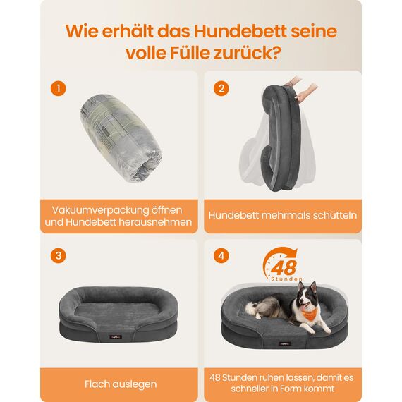 Feandrea Hundebett, Hundekissen, für große Hunde, 91 x 68 x 18 cm, orthopädisch, wasserdichte Innenschicht, erhöhte Ränder, Abnehmbarer, waschbarer Bezug, rutschfest, schiefergrau PGW282GN01