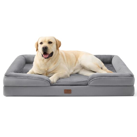 BEDSURE orthopädisches Hundebett Ergonomisches Hundesofa - 114x81 cm Hundecouch mit eierförmiger Kistenschaum für große Hunde, waschbar rutschfest Hundebetten, grau