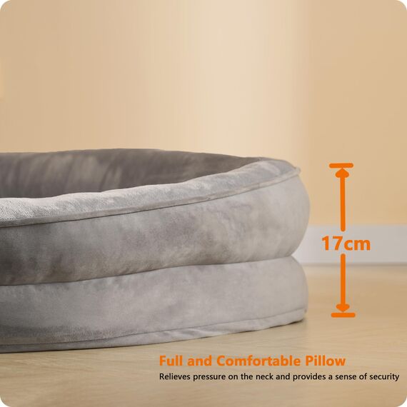 HMTOPE Orthopädisches Hundebett, Hundesofa, Vierseitiges Nackenrolle Kissen, rutschfeste Unterseite Hundekorb, Abnehmbar und Waschbar, Mittelgroße Hunde, Grosse Hunde, 106 x 79 x 17 cm, Hellgrau