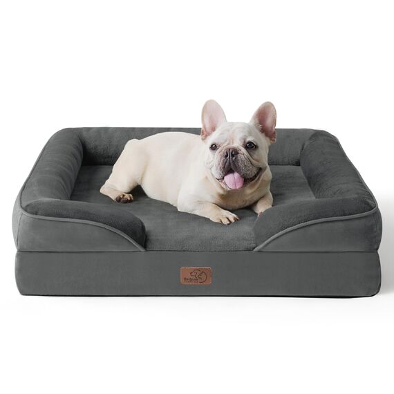 BEDSURE orthopädisches Hundebett Ergonomisches Hundesofa - 71x58 cm Hundecouch mit eierförmiger Kistenschaum für kleine Hunde, waschbar rutschfest Hundebetten, dunkelgrau