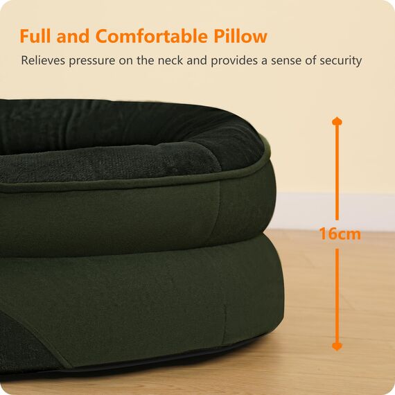 HMTOPE Orthopädisches Hundebett, Hundesofa, Vierseitiges Nackenrolle Kissen, rutschfeste Unterseite Hundekorb, Abnehmbar und Waschbar, Mittelgroße Hunde, Grosse Hunde, 106 x 79 x 17 cm, Olivgrün