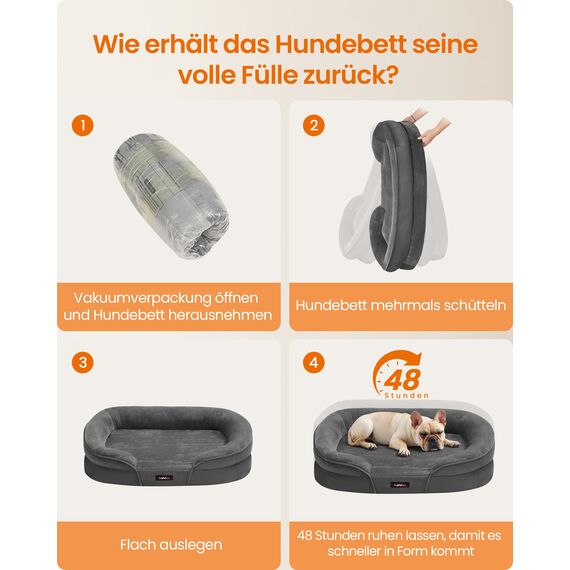 Feandrea Hundebett, Hundekissen, für mittelgroße Hunde, 76 x 51 x 18 cm, orthopädisch, wasserdichte Innenschicht, erhöhte Ränder, Abnehmbarer, waschbarer Bezug, rutschfest, schiefergrau PGW281GN01