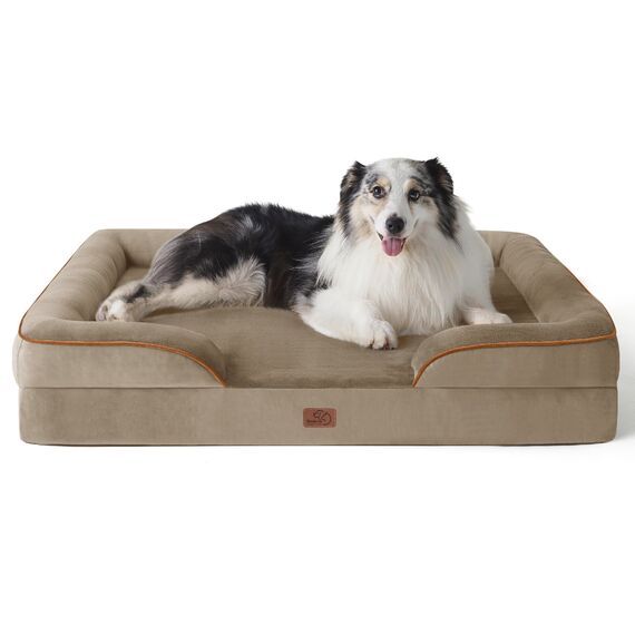 BEDSURE orthopädisches Hundebett Ergonomisches Hundesofa - 106x80 cm Hundecouch mit eierförmiger Kistenschaum für große Hunde, waschbar rutschfest Hundebetten, haselnussbraun