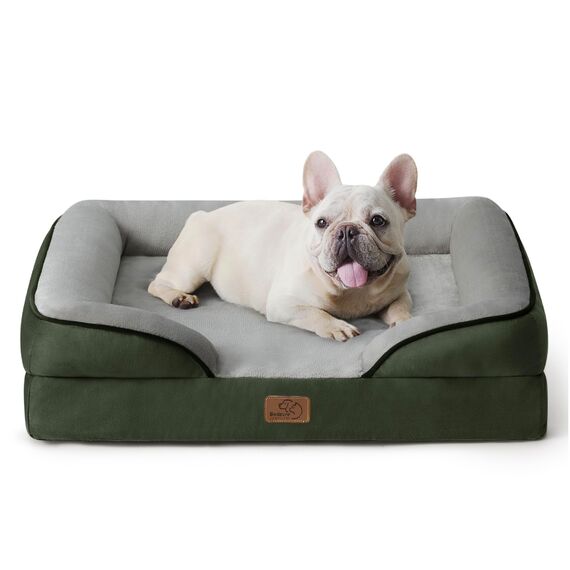 BEDSURE orthopädisches Hundebett Ergonomisches Hundesofa - 71x58 cm Hundecouch mit eierförmiger Kistenschaum für kleine Hunde, waschbar rutschfest Hundebetten, tannengrün