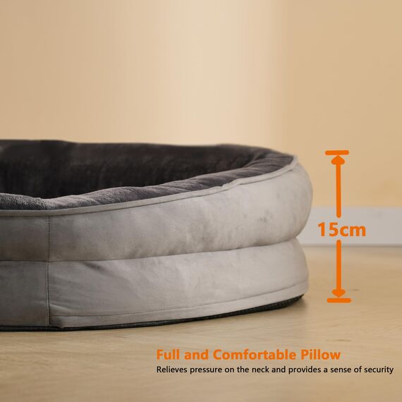 HMTOPE Orthopädisches Hundebett, Hundesofa, Vierseitiges Nackenrolle Kissen, rutschfeste Unterseite Hundekorb, Abnehmbar und Waschbar, Kleine Hunde, Mittelgroße Hunde, 90 x 71 x 15 cm, Dunkelgrau