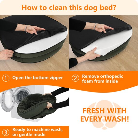 HMTOPE Orthopädisches Hundebett, Hundesofa, Vierseitiges Nackenrolle Kissen, rutschfeste Unterseite Hundekorb, Abnehmbar und Waschbar, Mittelgroße Hunde, Grosse Hunde, 106 x 79 x 17 cm, Olivgrün