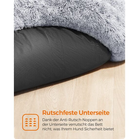 Feandrea Hundebett flauschig, Katzenbett, Donut Kissen, waschbar, Polsterung in der Mitte herausnehmbar, Langer Plüsch, 120 cm Durchmesser, Ombré-Grau PGW043G01