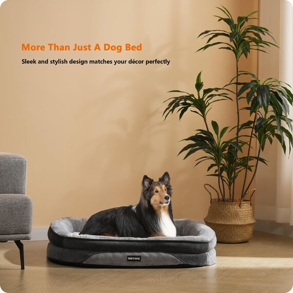 HMTOPE Orthopädisches Hundebett, Hundesofa, Vierseitiges Nackenrolle Kissen, rutschfeste Unterseite Hundekorb, Abnehmbar und Waschbar, Kleine Hunde, Mittelgroße Hunde, 90 x 71 x 15 cm, Hellgrau