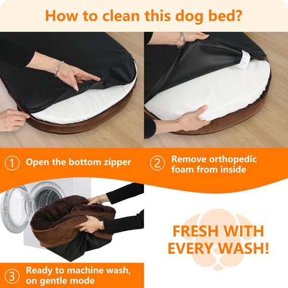 HMTOPE Orthopädisches Hundebett, Hundesofa, Vierseitiges Nackenrolle Kissen, rutschfeste Unterseite Hundekorb, Abnehmbar und Waschbar, Grosse Hunde, 122 x 90 x 19 cm, Braun
