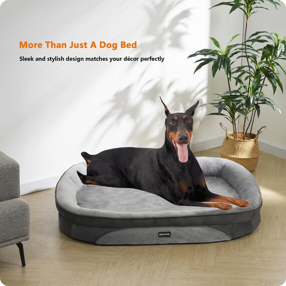 HMTOPE Orthopädisches Hundebett, Hundesofa, Vierseitiges Nackenrolle Kissen, rutschfeste Unterseite Hundekorb, Abnehmbar und Waschbar, Grosse Hunde, 122 x 90 x 19 cm, Hellgrau