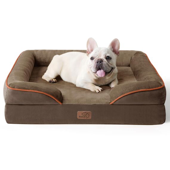 BEDSURE orthopädisches Hundebett Ergonomisches Hundesofa - 71x58 cm Hundecouch mit eierförmiger Kistenschaum für kleine Hunde, waschbar rutschfest Hundebetten, braun