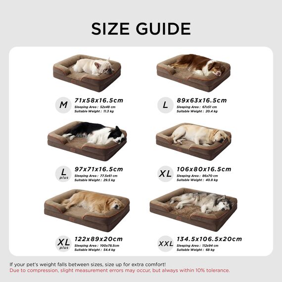 BEDSURE orthopädisches Hundebett Ergonomisches Hundesofa - 106x80 cm Hundecouch mit eierförmiger Kistenschaum für große Hunde, waschbar rutschfest Hundebetten, braun