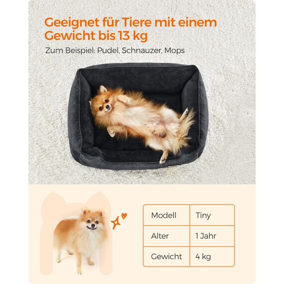 Feandrea Hundebett, Hundekissen in Leinenoptik, Hundekorb, erhöhte Ränder, rutschfeste Unterseite, Bezug abnehmbar waschbar, M, für kleine Hunde, 70 x 55 x 21 cm, dunkelgrau PGW010G01