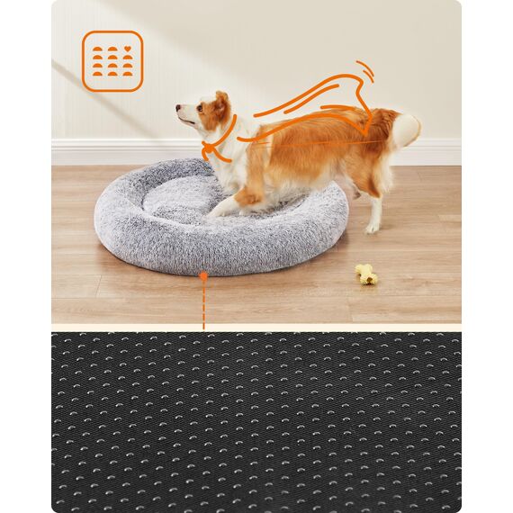 Feandrea Hundebett flauschig, Katzenbett, Donut Kissen, waschbar, Polsterung in der Mitte herausnehmbar, Langer Plüsch, 100 cm Durchmesser, Ombré-Grau PGW042G01