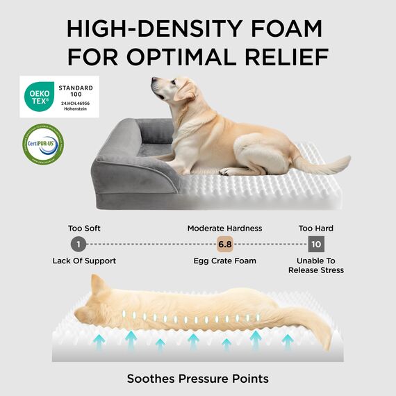 BEDSURE orthopädisches Hundebett Ergonomisches Hundesofa - 71x58 cm Hundecouch mit eierförmiger Kistenschaum für kleine Hunde, waschbar rutschfest Hundebetten, haselnussbraun