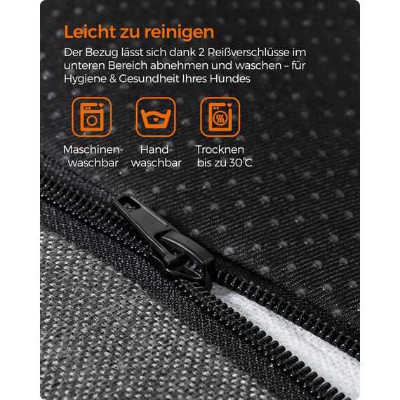 Feandrea Hundebett, Hundekissen in Leinenoptik, Hundekorb, erhöhte Ränder, rutschfeste Unterseite, Bezug abnehmbar waschbar, XL, für große Hunde, 110 x 75 x 27 cm, hellgrau PGW12GG