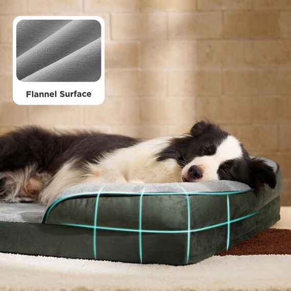 BEDSURE orthopädisches Hundebett Ergonomisches Hundesofa - 89x63 cm Hundecouch mit eierförmiger Kistenschaum für mittlere Hunde, waschbar rutschfest Hundebetten, tannengrün