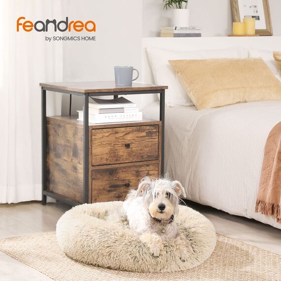 Feandrea Hundebett flauschig, Katzenbett, Donut Kissen, waschbar, Polsterung in der Mitte herausnehmbar, Langer Plüsch, 70 cm Durchmesser, Ombré-Khaki PGW039S01