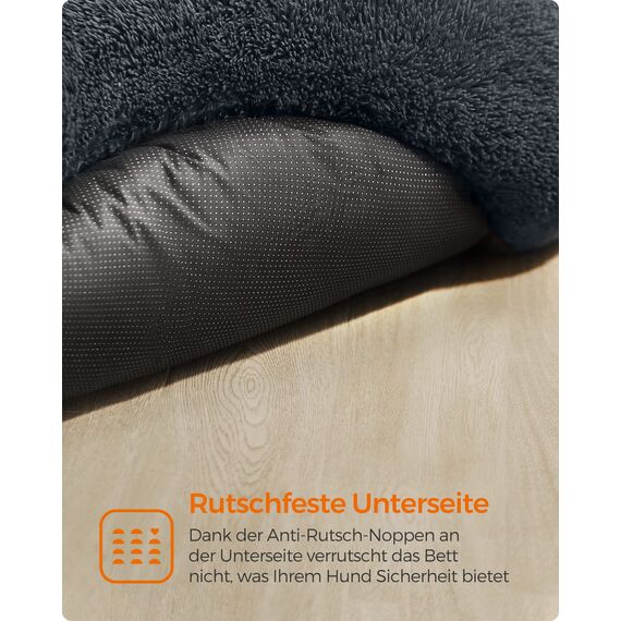 Feandrea Hundebett flauschig, Katzenbett, Donut Kissen, waschbar, Polsterung in der Mitte herausnehmbar, Langer Plüsch, 120 cm Durchmesser, dunkelgrau PGW043G02