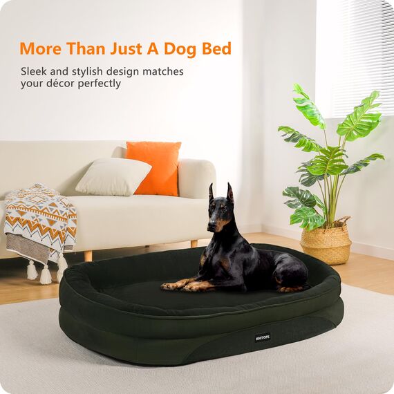 HMTOPE Orthopädisches Hundebett, Hundesofa, Vierseitiges Nackenrolle Kissen, rutschfeste Unterseite Hundekorb, Abnehmbar und Waschbar, Grosse Hunde, 122 x 90 x 19 cm, Olivgrün