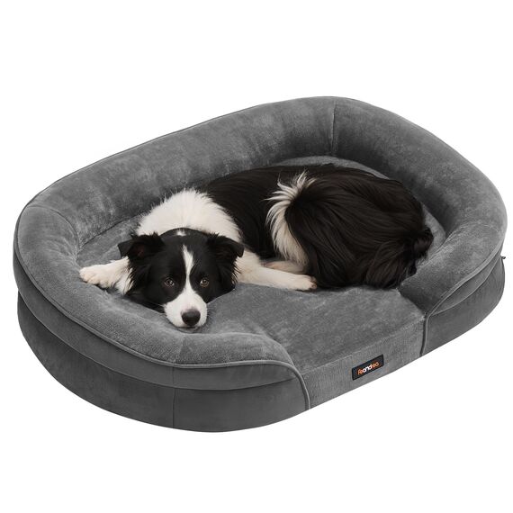 Feandrea Hundebett, Hundekissen, für große Hunde, 91 x 68 x 18 cm, orthopädisch, wasserdichte Innenschicht, erhöhte Ränder, Abnehmbarer, waschbarer Bezug, rutschfest, schiefergrau PGW282GN01