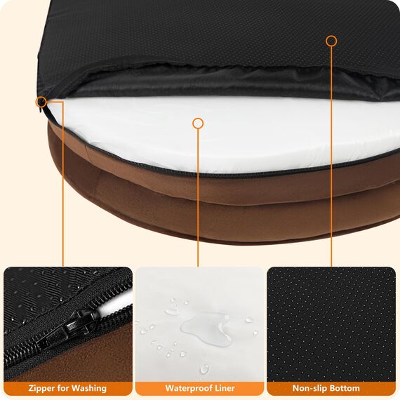 HMTOPE Orthopädisches Hundebett, Hundesofa, Vierseitiges Nackenrolle Kissen, rutschfeste Unterseite Hundekorb, Abnehmbar und Waschbar, Grosse Hunde, 122 x 90 x 19 cm, Braun