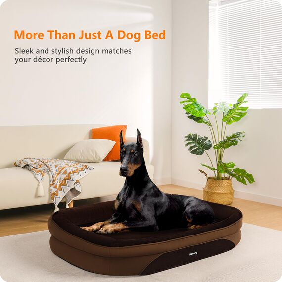 HMTOPE Orthopädisches Hundebett, Hundesofa, Vierseitiges Nackenrolle Kissen, rutschfeste Unterseite Hundekorb, Abnehmbar und Waschbar, Grosse Hunde, 122 x 90 x 19 cm, Braun
