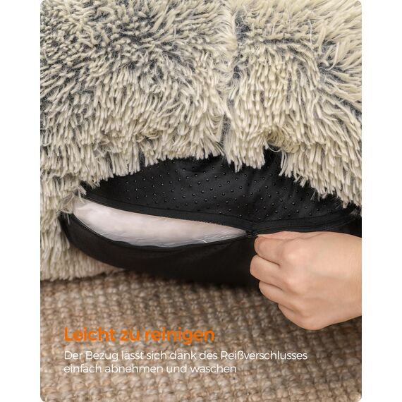 Feandrea Hundebett flauschig, Katzenbett, Donut Kissen, waschbar, Polsterung in der Mitte herausnehmbar, Langer Plüsch, 90 cm Durchmesser, Ombré-Khaki PGW041S01