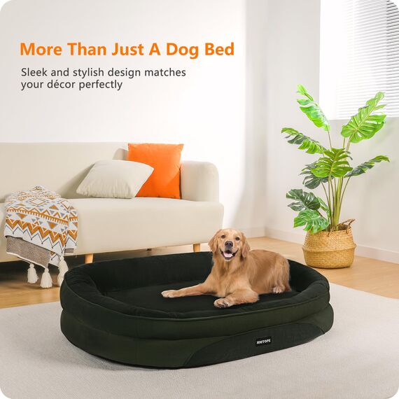 HMTOPE Orthopädisches Hundebett, Hundesofa, Vierseitiges Nackenrolle Kissen, rutschfeste Unterseite Hundekorb, Abnehmbar und Waschbar, Mittelgroße Hunde, Grosse Hunde, 106 x 79 x 17 cm, Olivgrün