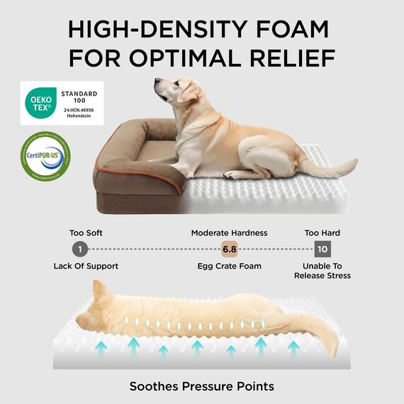 BEDSURE orthopädisches Hundebett Ergonomisches Hundesofa - 71x58 cm Hundecouch mit eierförmiger Kistenschaum für kleine Hunde, waschbar rutschfest Hundebetten, braun