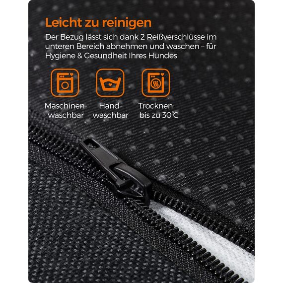Feandrea Hundebett, Hundekissen in Leinenoptik, Hundekorb, erhöhte Ränder, rutschfeste Unterseite, Bezug abnehmbar waschbar, M, für kleine Hunde, 70 x 55 x 21 cm, dunkelgrau PGW010G01