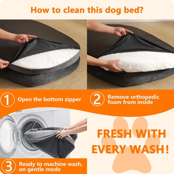 HMTOPE Orthopädisches Hundebett, Hundesofa, Vierseitiges Nackenrolle Kissen, rutschfeste Unterseite Hundekorb, Abnehmbar und Waschbar, Kleine Hunde, Mittelgroße Hunde, 90 x 71 x 15 cm, Hellgrau