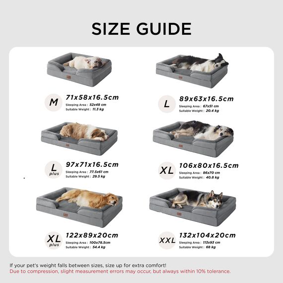 BEDSURE orthopädisches Hundebett Ergonomisches Hundesofa - 106x80 cm Hundecouch mit eierförmiger Kistenschaum für große Hunde, waschbar rutschfest Hundebetten, grau