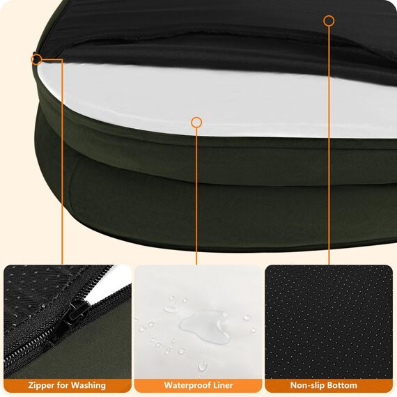 HMTOPE Orthopädisches Hundebett, Hundesofa, Vierseitiges Nackenrolle Kissen, rutschfeste Unterseite Hundekorb, Abnehmbar und Waschbar, Grosse Hunde, 122 x 90 x 19 cm, Olivgrün