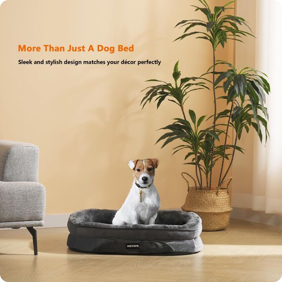 HMTOPE Orthopädisches Hundebett, Hundesofa, Vierseitiges Nackenrolle Kissen, rutschfeste Unterseite Hundekorb, Abnehmbar und Waschbar, Kleine Hunde, 71 x 53 x 14 cm, Dunkelgrau