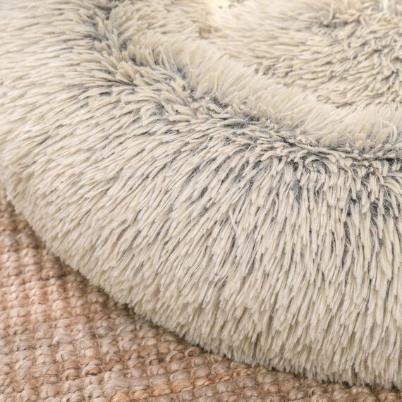 Feandrea Hundebett flauschig, Katzenbett, Donut Kissen, waschbar, Polsterung in der Mitte herausnehmbar, Langer Plüsch, 70 cm Durchmesser, Ombré-Khaki PGW039S01